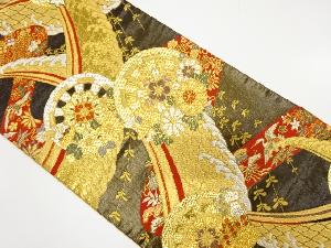 源氏車に鶴・花・古典柄織り出し　振袖用袋帯